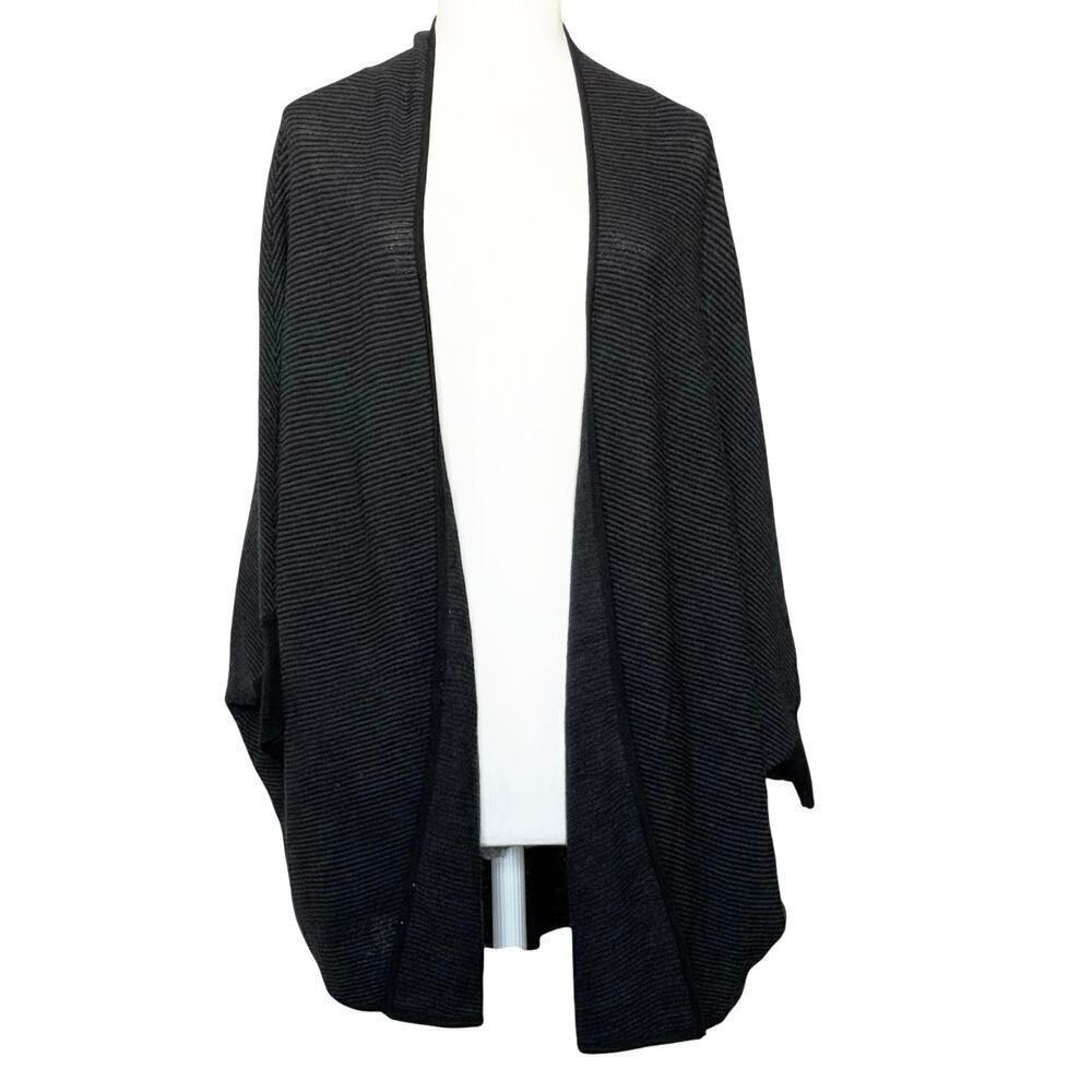Eileen Fisher Stripe Washable Wool Crepe Cardigan Women’s L Black